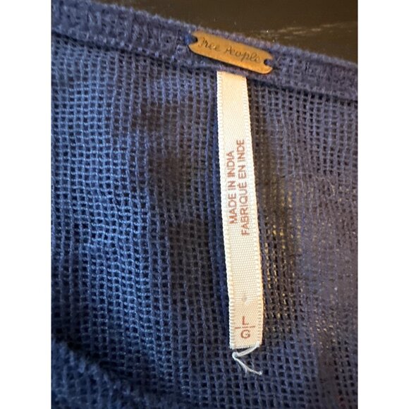 Free People Womens Large Blue Embroidered Linen Blend Top Love Letter Boho - Picture 3 of 7